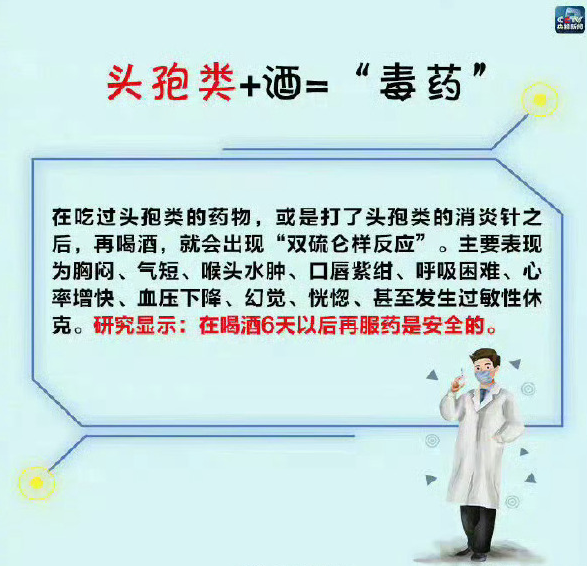 男子头孢停药72小时喝酒后休克